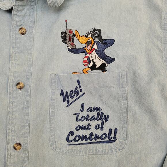 Vintage 90s Looney-Tunes Duffy-Duck Shirt M/L 22x29 Faded Blue - Picture 15 of 16